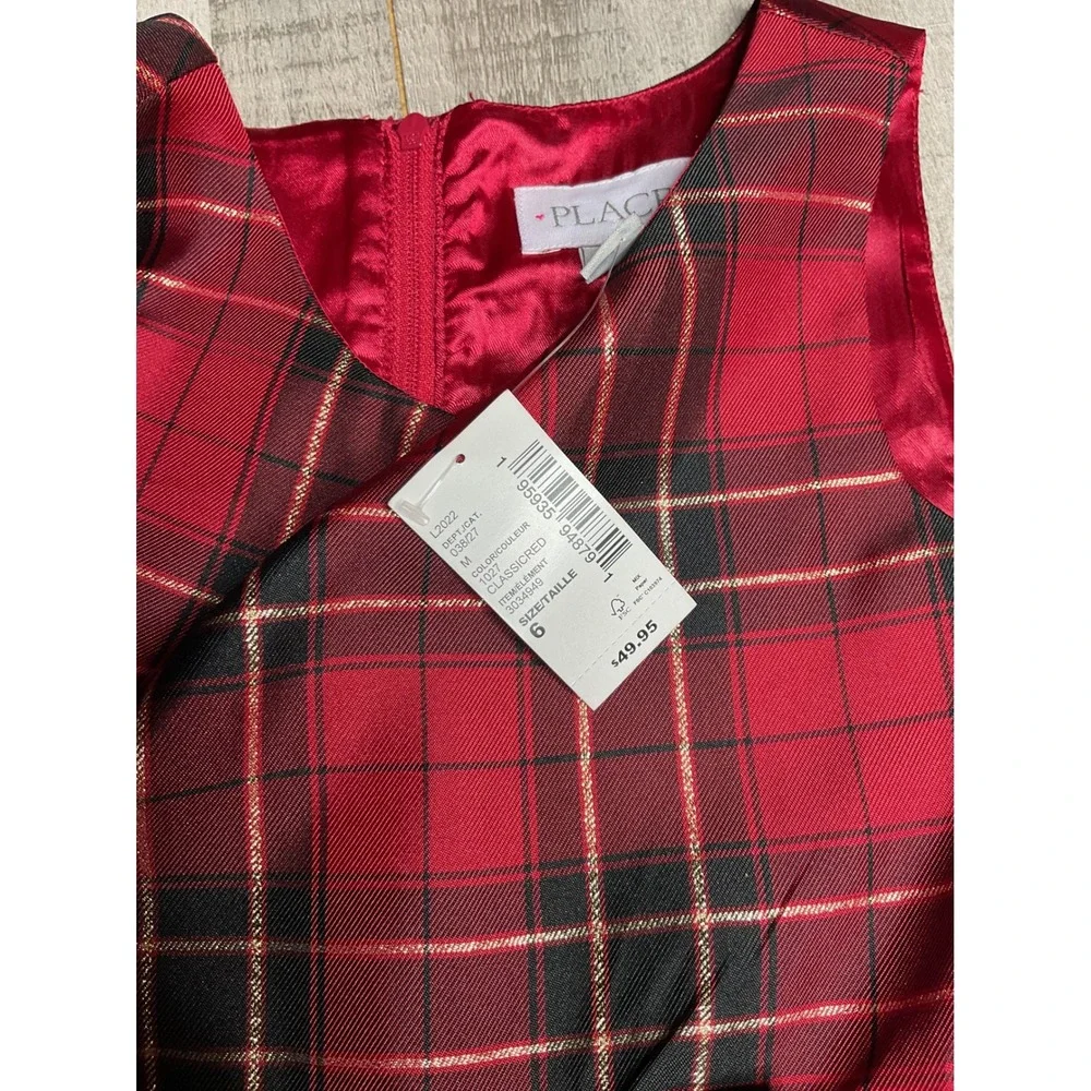 Childrens Place Girls Red Plaid Gold Metallic Holiday Party Dress Size 6 NWT